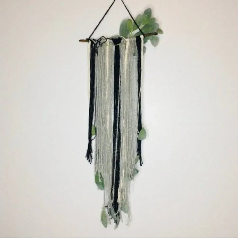 Rustic macrame Yarn Branch Wall Hanging Gray
